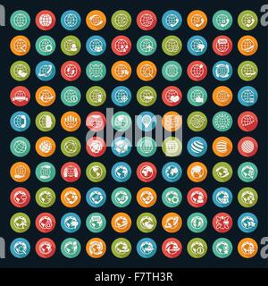 Erde-Icons set mit schwarzem Hintergrund Stock Vektor