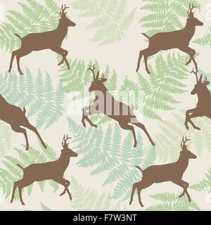 Vector Hirsch nahtlose Hintergrund mit Farn Stock Vektor
