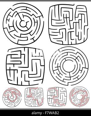 Irrgärten und Labyrinthe-Diagramme-Satz Stock Vektor