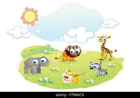 wild animals cartoon at the garden Stock Vektor