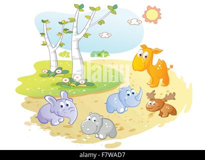 junge Tiere Cartoon posiert in der Straße Garten Stock Vektor