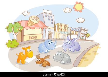 junge Tiere auf Straßen der Stadt Stock Vektor