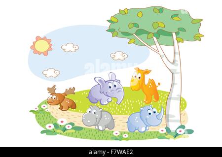 junge Tiere spielen im Garten Stock Vektor