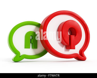 Q und A Buchstaben symbolisiert Fragen und Antworten in Sprechblasen Stockfoto
