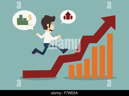 Business Mann Runing oben Diagramm Stock Vektor