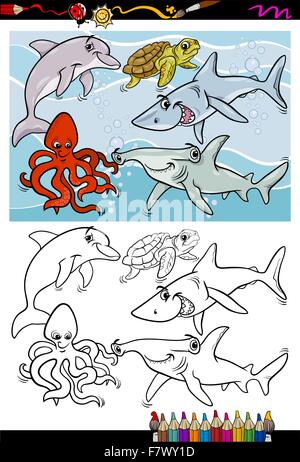 Meerestiere Leben cartoon-Malbuch Stock Vektor