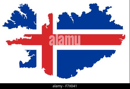 Karte von Island mit der offizielle Flagge Farben Stockfoto