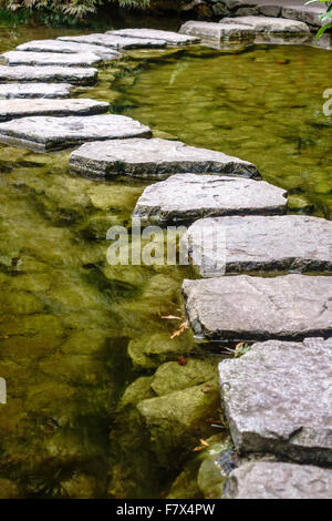 Trittsteine über einen Teich im japanischen Garten Stockfoto