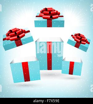 geöffnet blau Geschenk-Boxen auf blau Stock Vektor