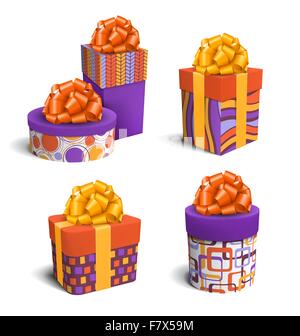 Festlegen Sie Sammlung von bunten Feier Geschenk-Boxen mit Bögen Isol Stock Vektor