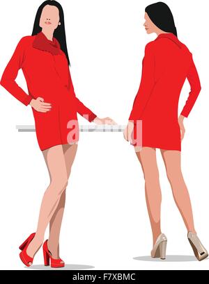 Zwei Frauen in rot. Vektor-illustration Stock Vektor