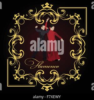 Schöne junge Paare tanzen Flamenco-Plakat. Vektor Interessenvertreter Stock Vektor