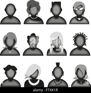 Kreative moderne Ikonen Avatare mit Männern und Frauen. Schwarz-weiß-Version. Vektor-illustration Stock Vektor