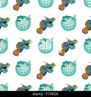 Nahtlose Muster mit tropischen Fischen und Fisch Ball. Vektor-illustration Stock Vektor