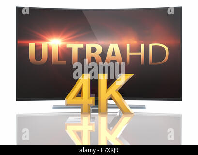 Ultra HD Smart Tv mit Curved Screen auf weißem Hintergrund Stockfoto