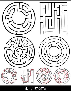 Irrgärten und Labyrinthe-Diagramme-Satz Stock Vektor