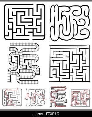 Irrgärten und Labyrinthe-Diagramme-Satz Stock Vektor