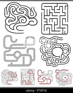 Irrgärten und Labyrinthe-Diagramme-Satz Stock Vektor