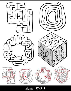 Irrgärten und Labyrinthe-Diagramme-Satz Stock Vektor