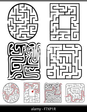 Irrgärten und Labyrinthe-Diagramme-Satz Stock Vektor