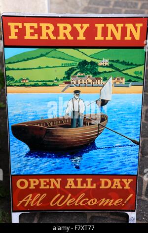 Ferry Inn Pub Schild, Salcombe, Devon, England, UK Stockfoto