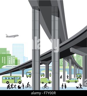 Stadtautobahn und Verkehr Stock Vektor