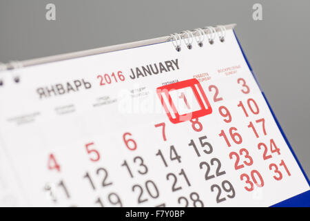 2016 January.Calendar Seite mit markierten Datum der 1. Januar Stockfoto