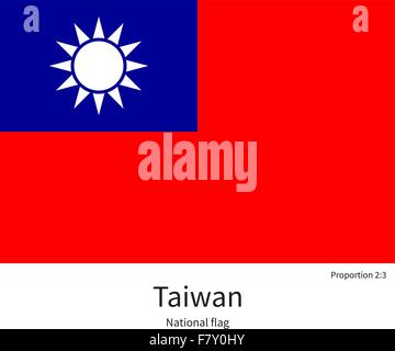 Nationalflagge von Taiwan mit korrekten Proportionen, Element, Farben Stock Vektor