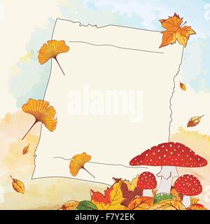 Bunte Herbst-Hintergrund mit Blatt und Briefpapier Stock Vektor