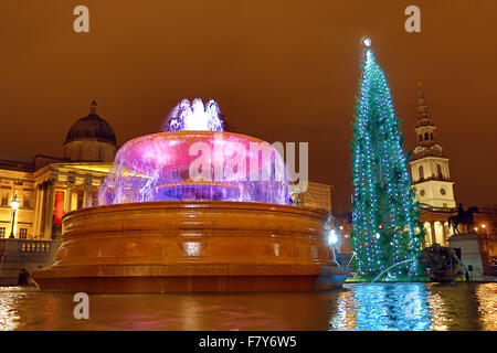 London, UK. 3. Dezember 2015. Menschenmassen trotzten dem drohenden Regen um die Beleuchtung der Weihnachtsbaum Trafalgar Square in London zu sehen. Der Baum ist ein traditionelles Geschenk von den Menschen in Norwegen. Bildnachweis: Paul Brown/Alamy Live-Nachrichten Stockfoto