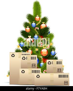 Weihnachtsbaum mit Kartons Stock Vektor