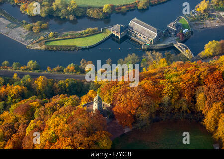 Wasserkraftwerk Witten an der Ruhr, Berger-Denkmal in das Naherholungsgebiet Hohenstein, Witten, Ruhrgebiet Stockfoto