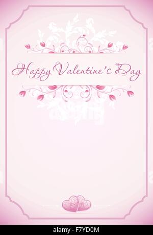 Happy Valentines Day Card mit Ornament, Herzen, Blumen, Rahmen Stock Vektor