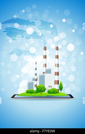 Kraftwerk auf dem Tablet PC Stock Vektor