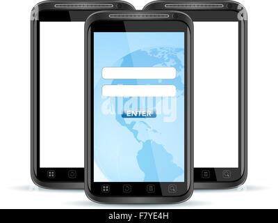 Drei Touchscreen-Handys, Isolated on White Stock Vektor