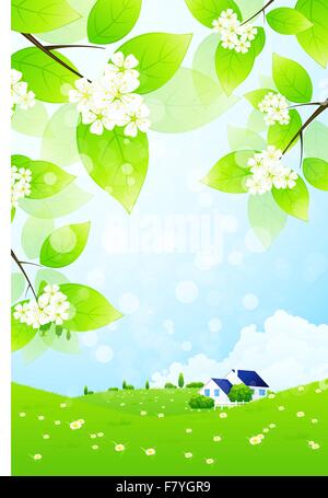 Grüne Landschaft mit Haus Stock Vektor