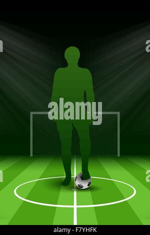 Fußball Poster mit Spieler und Ball auf Rost, Element für desi Stock Vektor