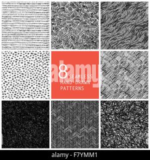 8 handgezeichnete Musterdesigns Stock Vektor
