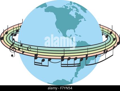 Regenbogen-Musik rund um den Planetenerde Stock Vektor
