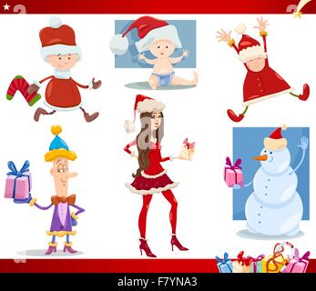 Weihnachtsmann und Weihnachten Cartoon-Satz Stock Vektor