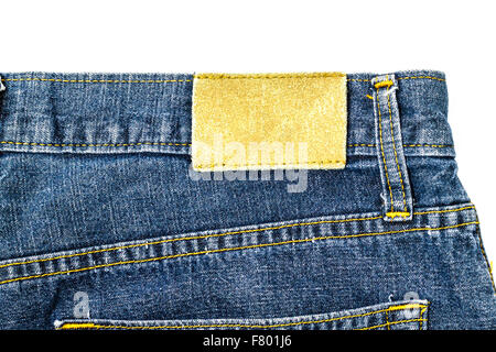 Die Leder-Jeans-Label aufgenäht Jeans. Stockfoto