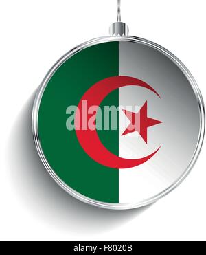 Frohe Weihnachten Silber Ball mit Flagge Algerien Stock Vektor