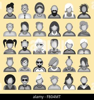 Kreative moderne Ikonen Avatare mit Männern und Frauen. Schwarz-weiß-Version. Vektor-illustration Stock Vektor