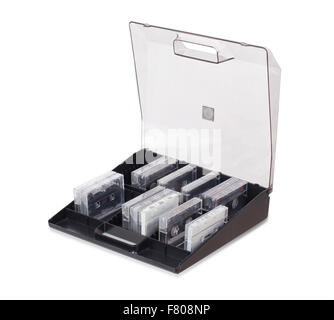 Sammlung von verschiedenen Vintage audio-Kassetten in einer box Stockfoto