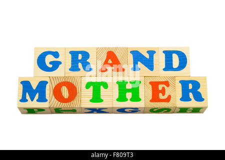 Holz Würfel mit Inschrift GROßMUTTER Stockfoto