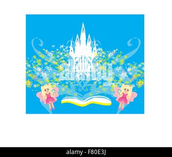Magische Welt der Märchen, Märchenschloss aus dem Buch erscheinen Stock Vektor