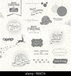 Frohe Weihnachten und Happy New Year-Elemente. Typografische, Hand-D Stock Vektor