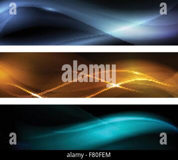 Abstrakte Welle Banner setzen auf dunklem Hintergrund Stock Vektor