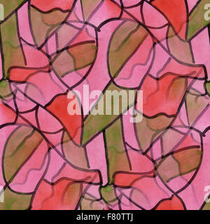 Nahtlose Mosaik Rosa Grün Ornament Tapete Aquarell Stockfoto