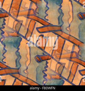 Nahtlose blau orange Ornament Tapete Aquarell Stockfoto